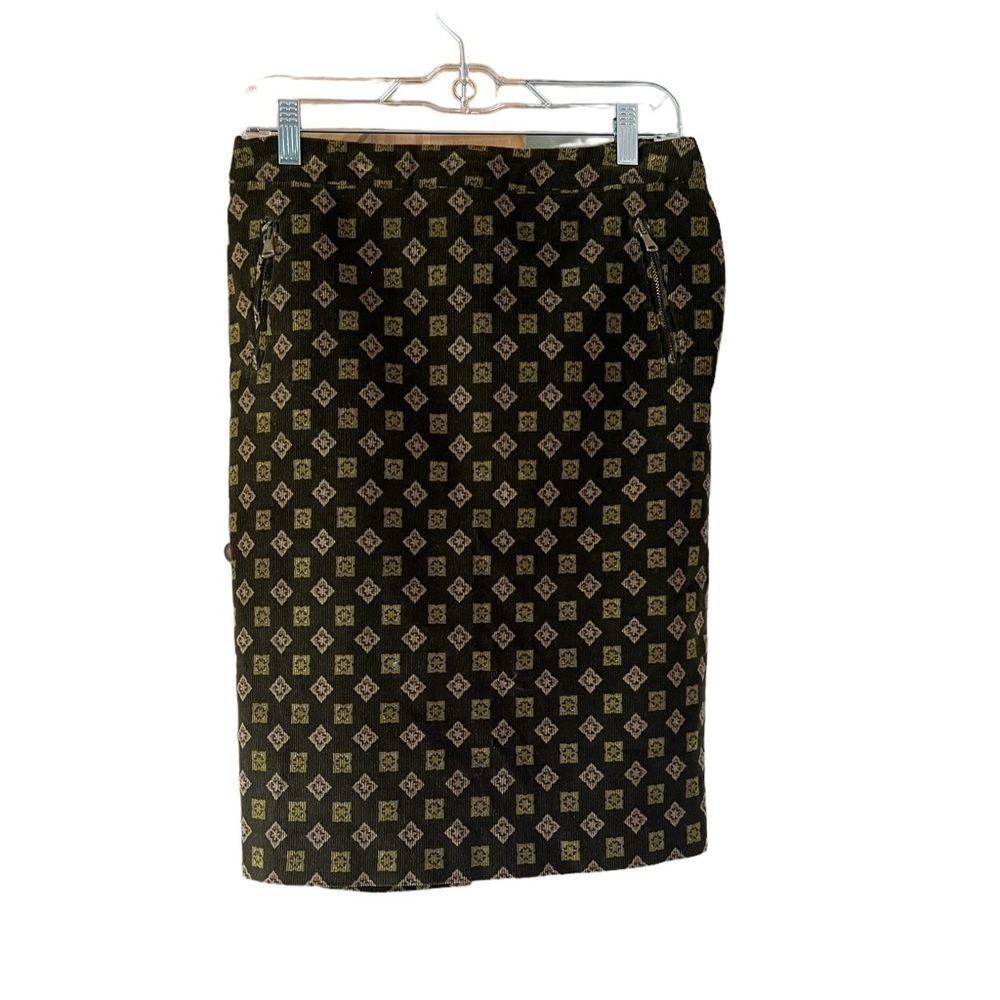 Blue E Les‎ Copains Brown Geometric Print Suede Pencil Skirt